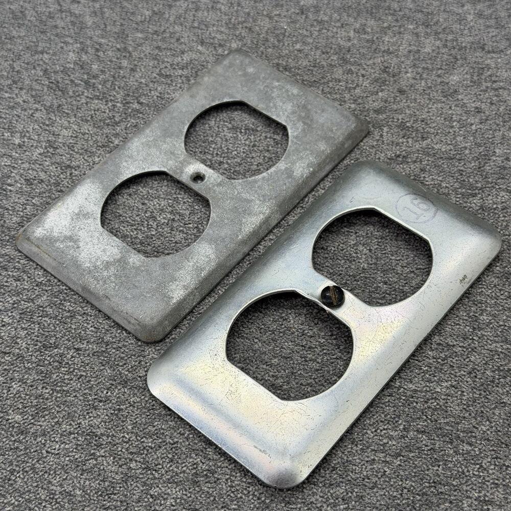 Vintage Galvanized Steel Duplex Outlet Covers Metallic Utility Box Wall Plates